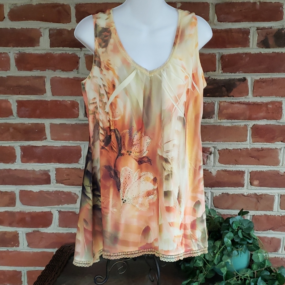 🏡DV New Directions Orange Sleeveless Beaded Tunic